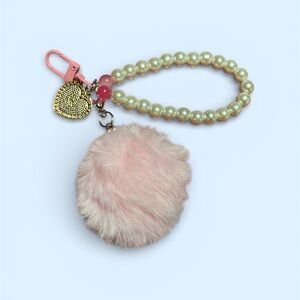 Pink Fur Pom Pom Purse Charm/Keychain with Pearl Beads